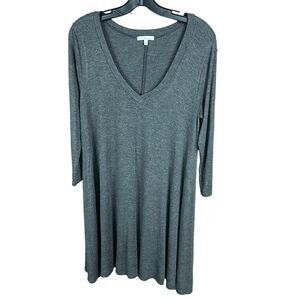 Charlotte Russe Tunic Dress V Neck Grey 3 Quarter Sleeves Jersey Knit Medium